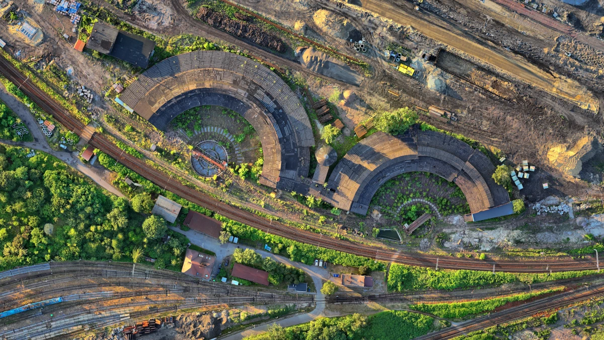 Lokomotywownia wachlarzowa w Katowicach – widok z góry