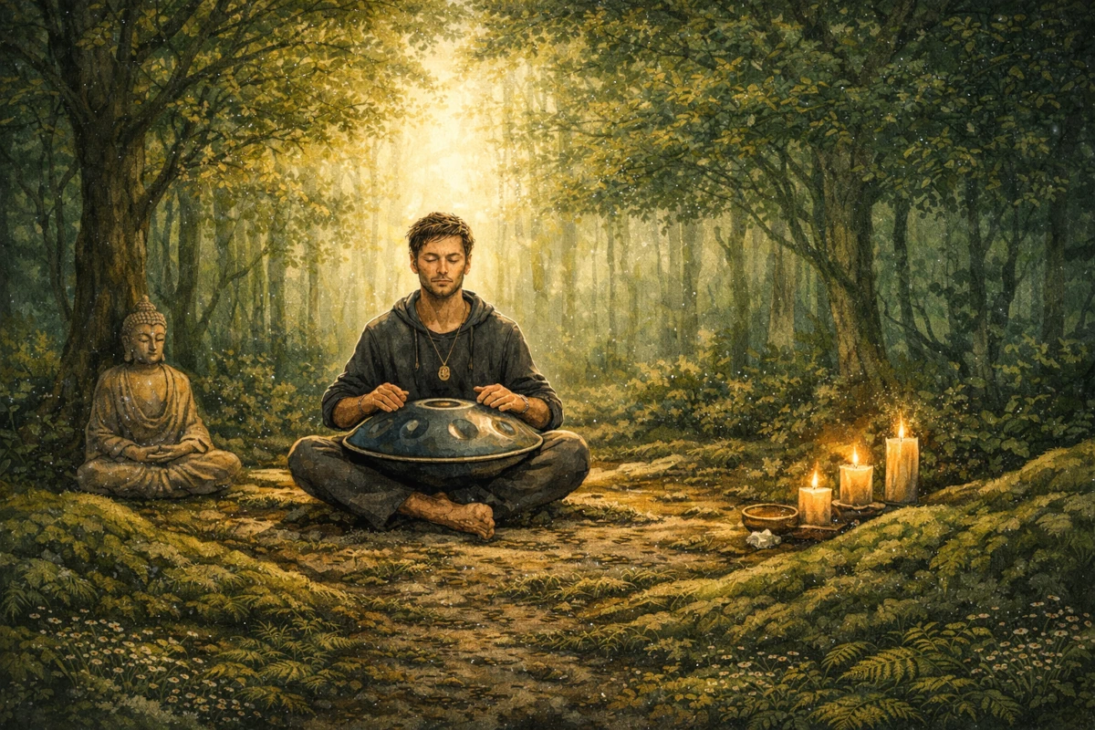 Artystyczna wizja muzyki medytacyjnej granej na handpanie