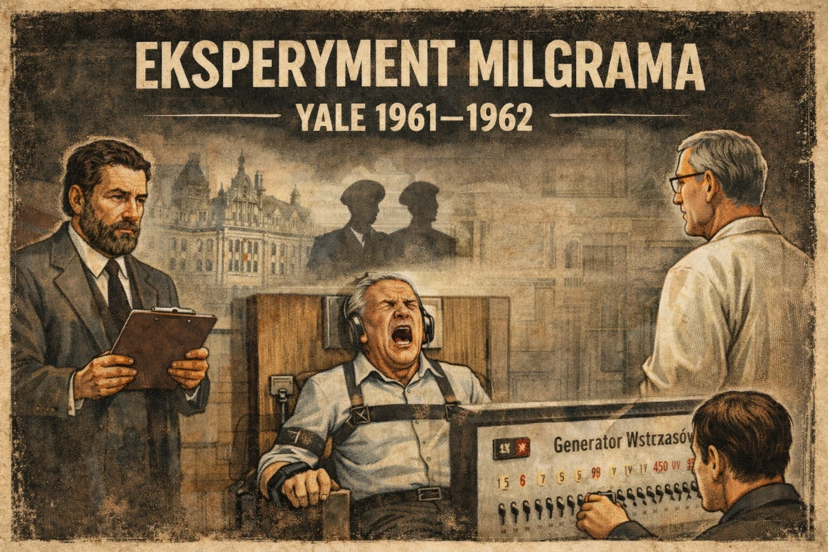 Eksperyment Milgrama – ilustracja poglądowa badania posłuszeństwa wobec autorytetu
