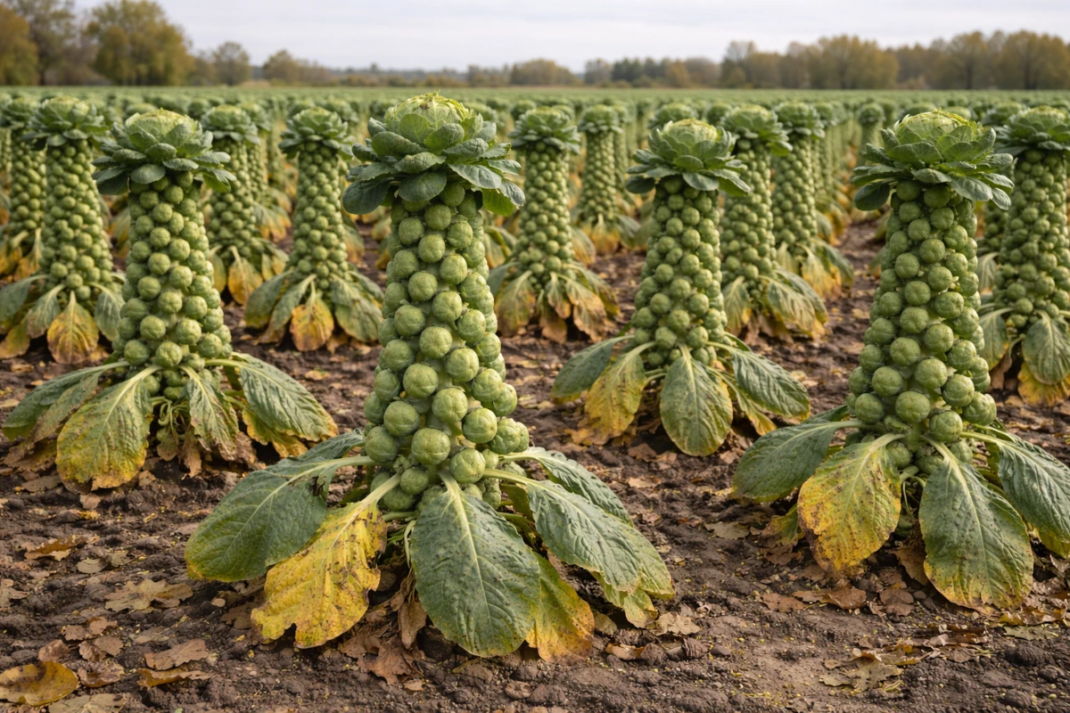 Uprawa brukselki – rośliny na polu, ilustracja poglądowa