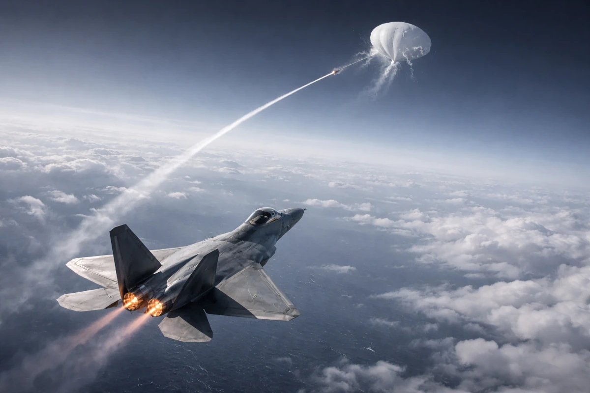 Myśliwiec zestrzeliwujący balon obserwacyjny nad oceanem