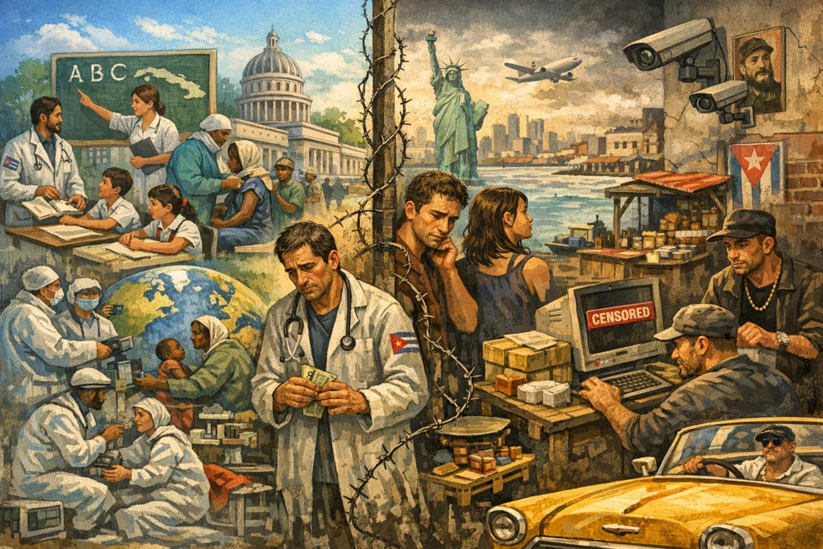 Kubańska służba zdrowia i edukacja – lekarz w przychodni oraz dzieci w szkolnej klasie