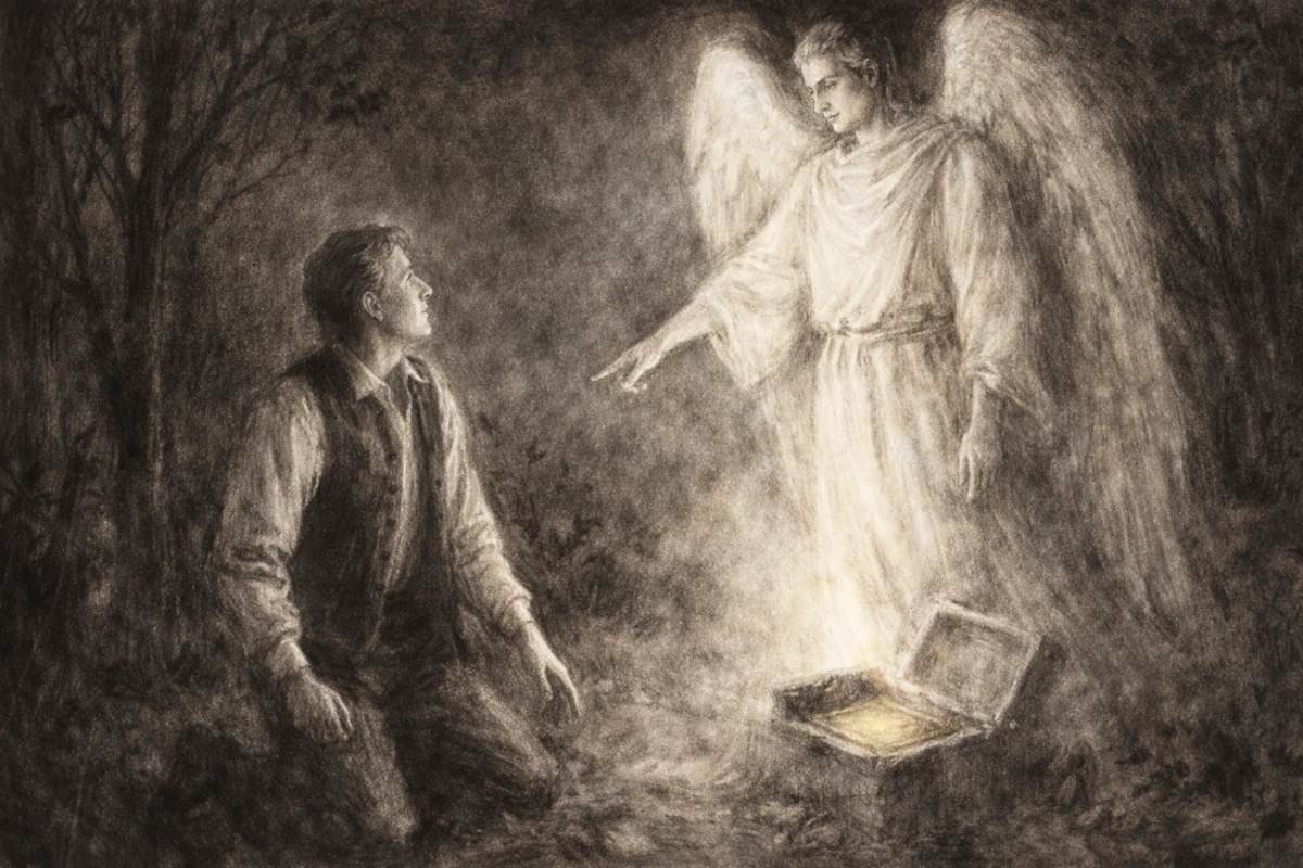 Joseph Smith i wizja złotych tablic – ilustracja poglądowa