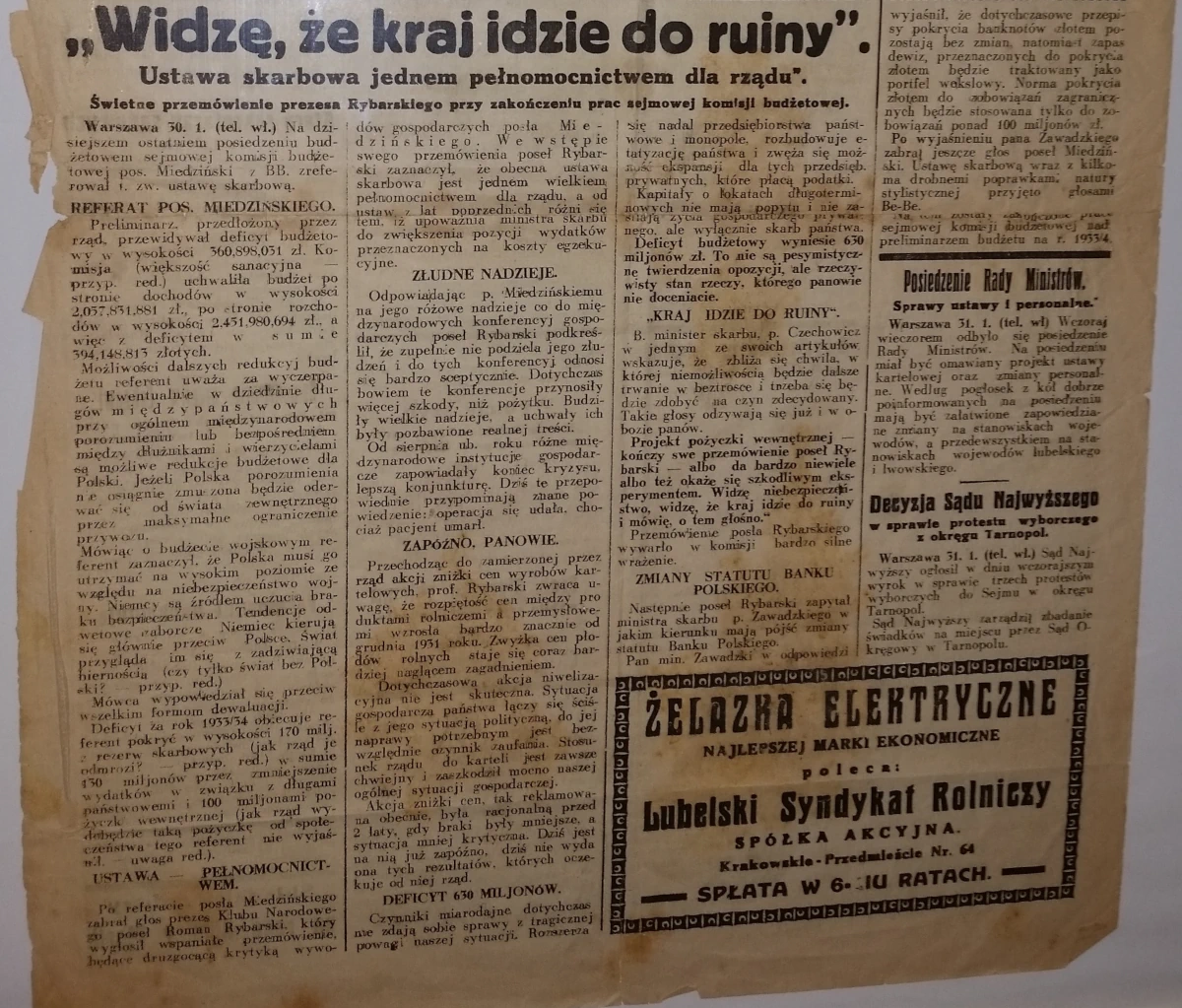 Fragmenty archiwalnych wydań dziennika „Głos Lubelski” z okresu międzywojennego