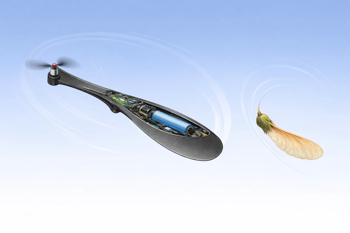 Monokopter – bezzałogowy statek powietrzny z pojedynczym wirującym skrzydłem w locie
