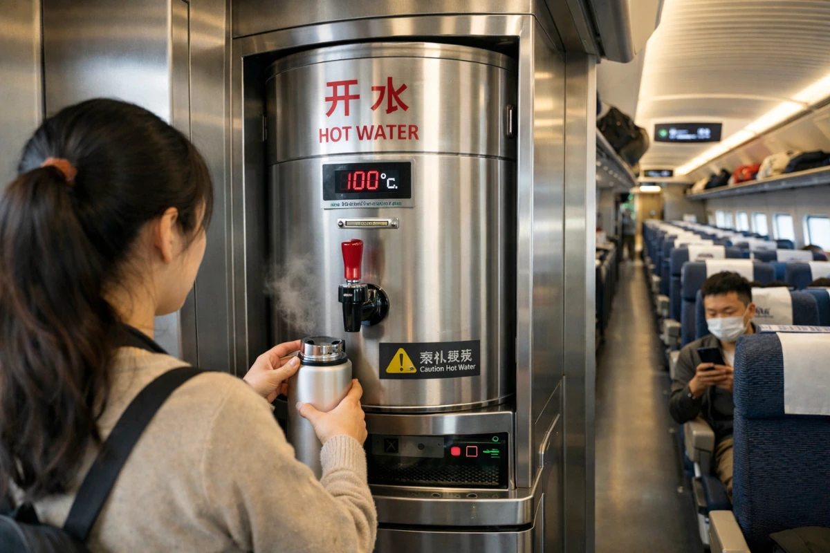 Dystrybutor z wrzątkiem w chińskim pociągu dużych prędkości