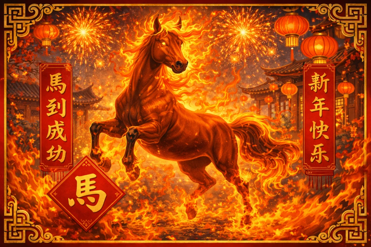 Obchody Chińskiego Nowego Roku – Rok Ognistego Konia, czerwone lampiony i fajerwerki podczas Święta Wiosny
