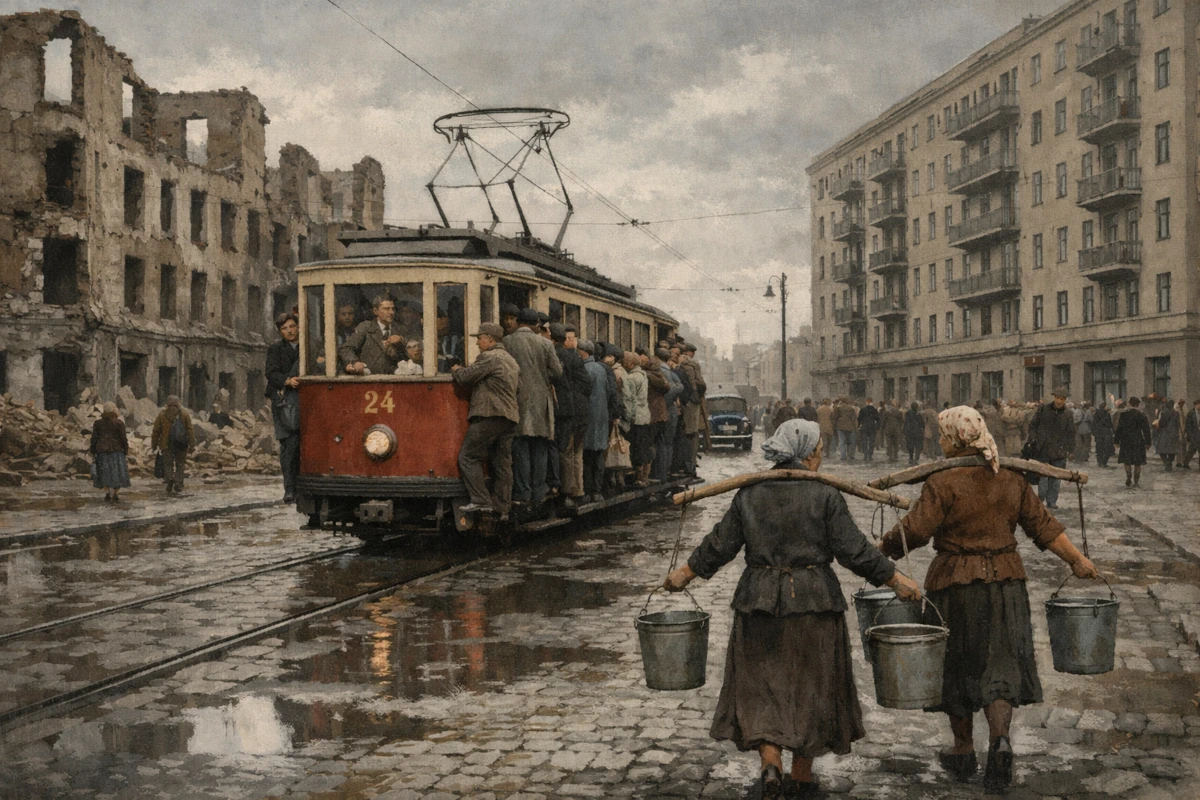 Warszawa po II wojnie światowej – zrujnowana zabudowa, odbudowa miasta, atmosfera pierwszej dekady PRL