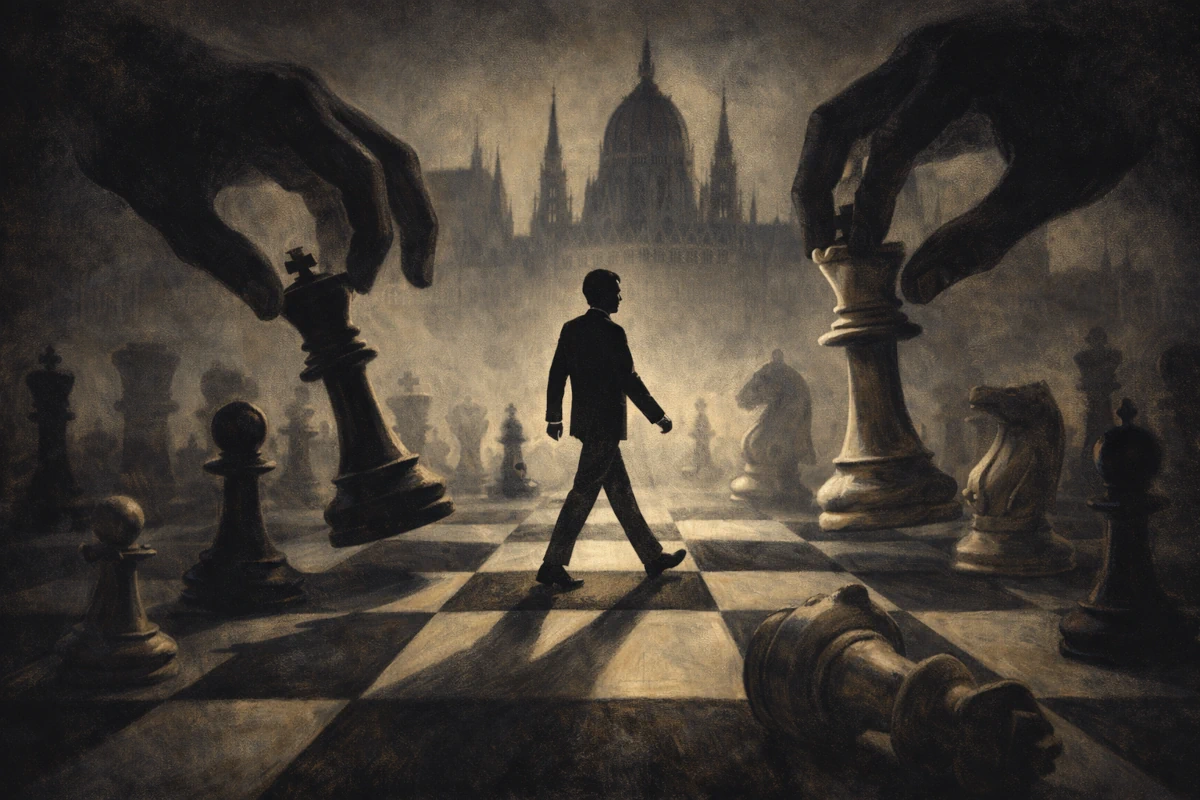 Szachownica z figurami symbolizującymi rywalizację polityczną na Węgrzech