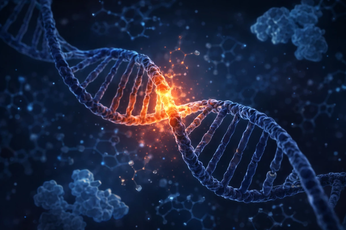 Wizualizacja genów – stylizowana podwójna helisa DNA, ilustracja poglądowa