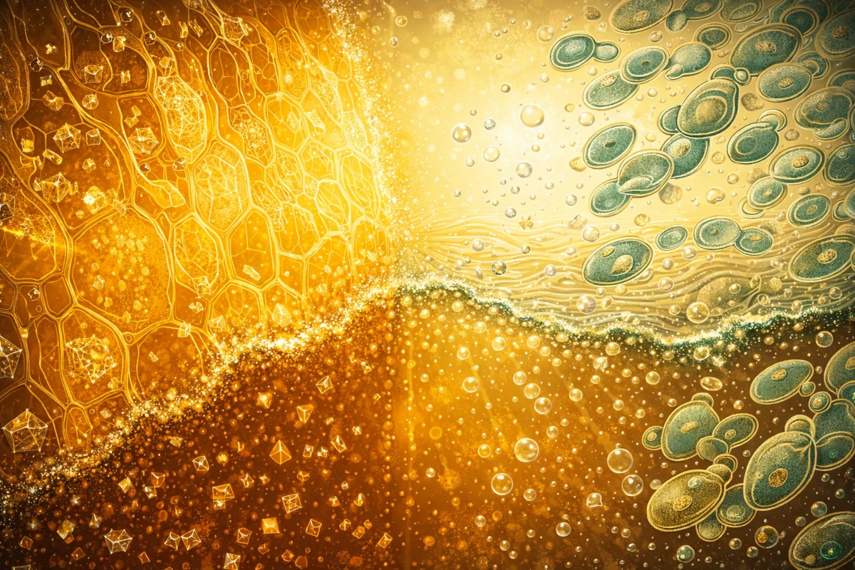 Biochemiczne procesy fermentacji miodu – wizualizacja poglądowa drożdży i przemian cukrów