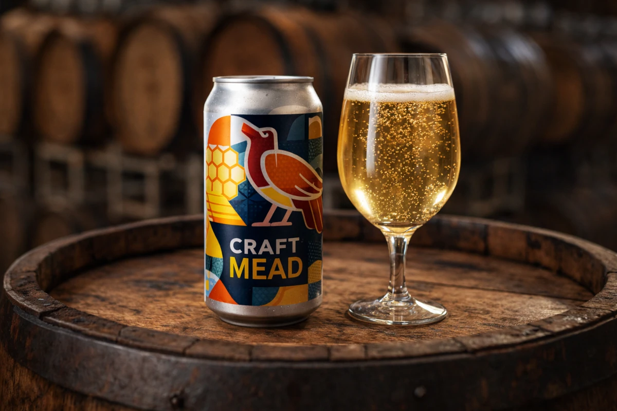 Współczesne wariacje miodu pitnego i kieliszki degustacyjne, ilustracja poglądowa