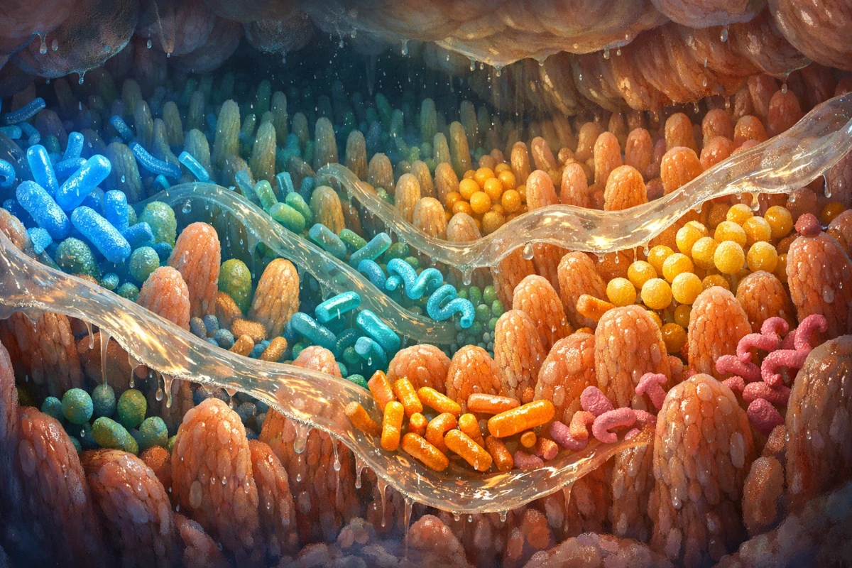 Artystyczna wizualizacja mikrobiomu człowieka jako sieci mikroorganizmów współtworzących niewidzialny organ w ludzkim ciele
