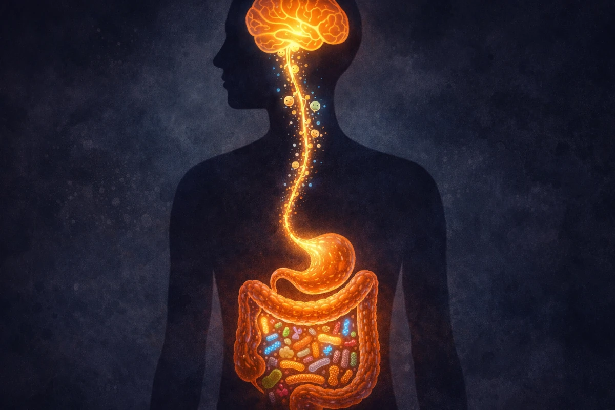 Wizualizacja osi jelito–mózg: połączenie między mikrobiomem jelitowym a mózgiem człowieka