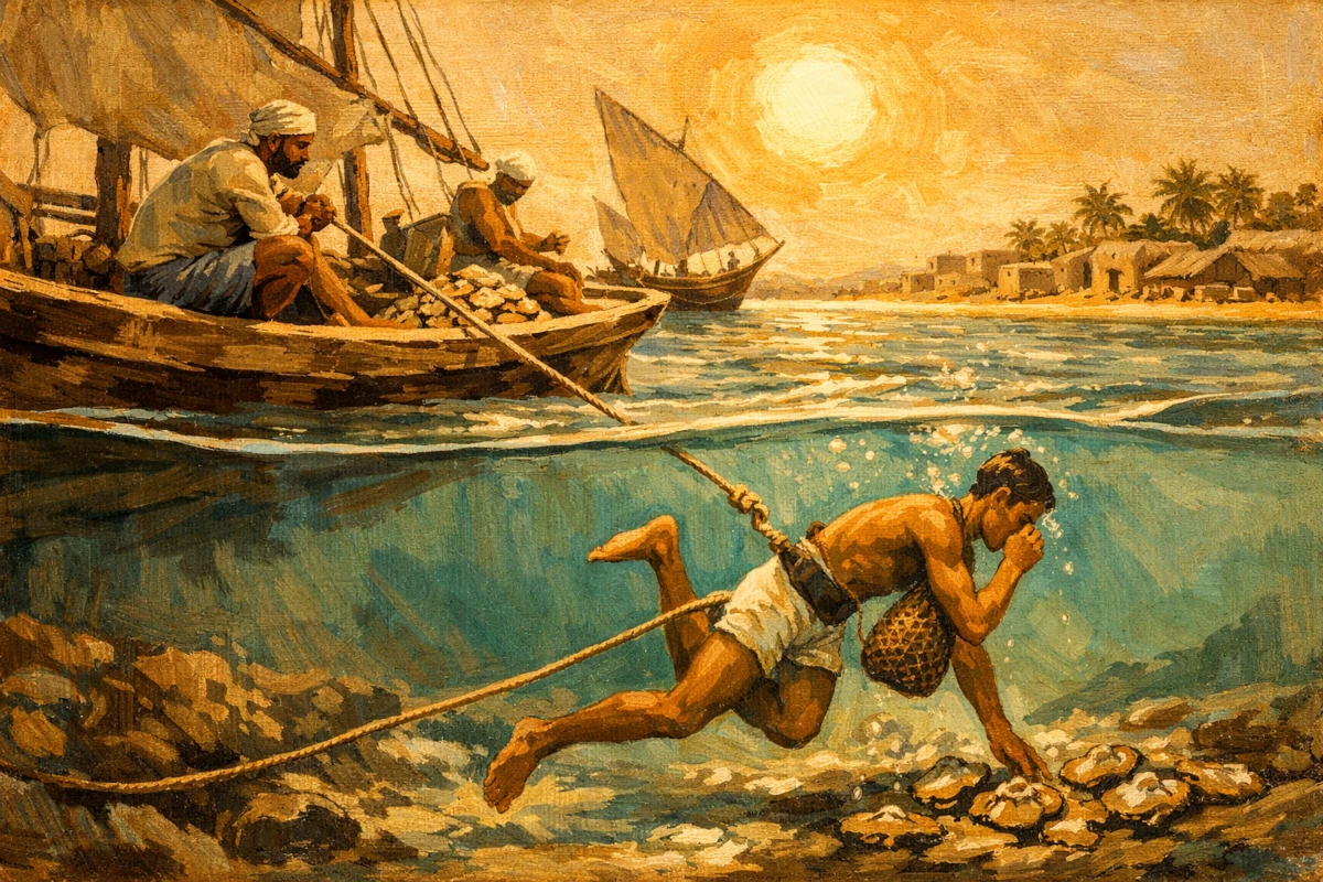 Poławiacze pereł w Zatoce Perskiej podczas epoki przednaftowej