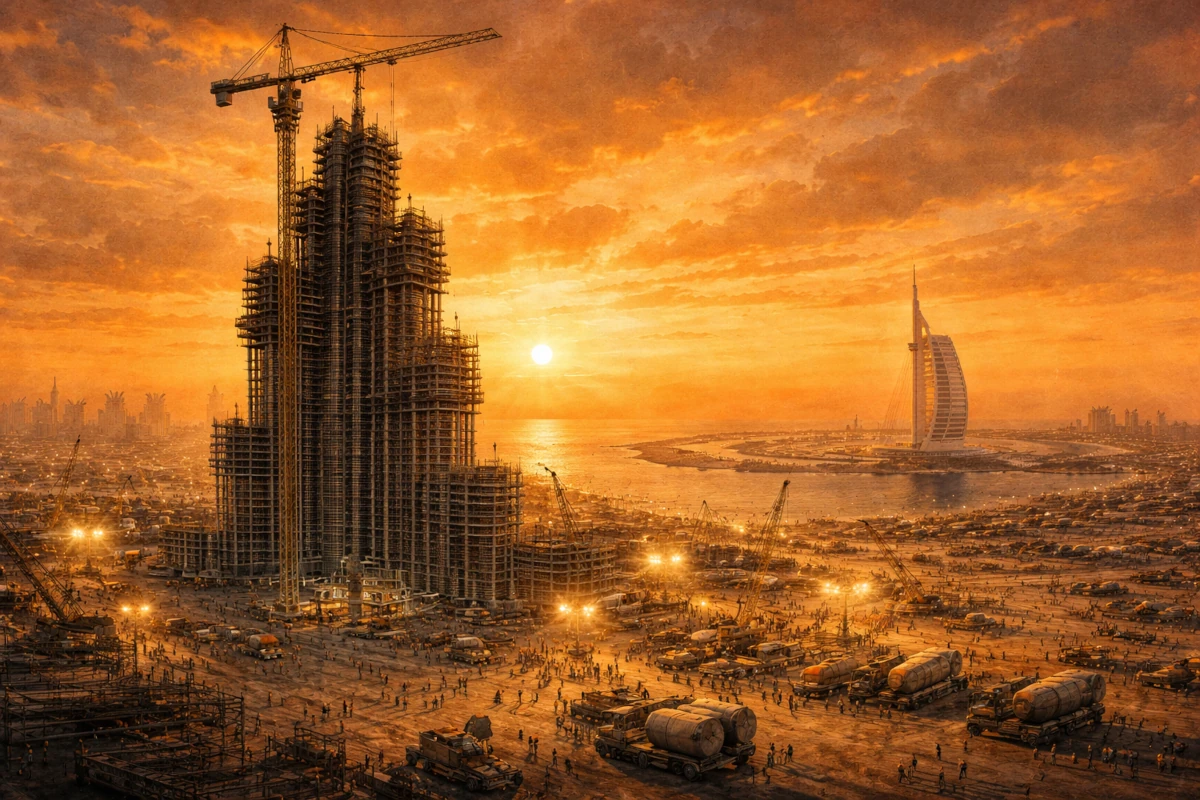 Budowa drapaczy chmur w Dubaju – nowoczesne wieżowce w trakcie wznoszenia