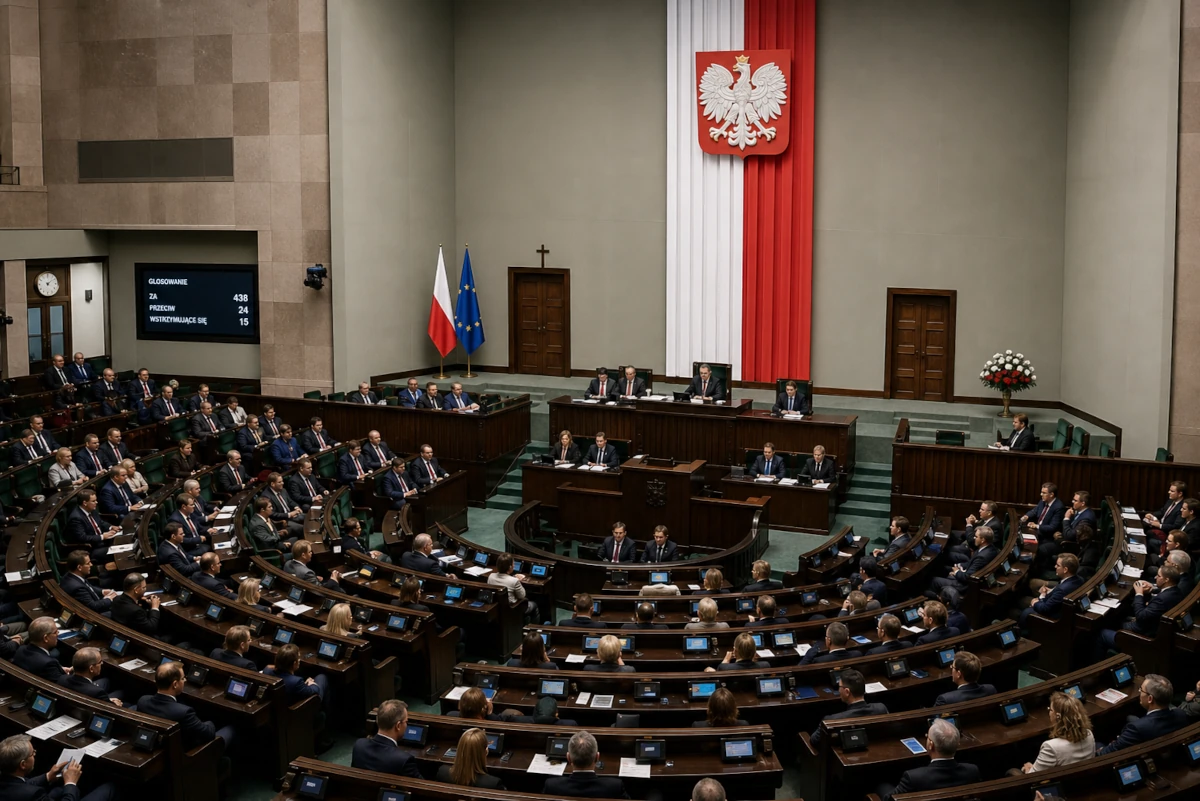 Sala obrad polskiego Sejmu – współczesne wnętrze parlamentu jako symbol procesu zmian konstytucyjnych i debaty ustrojowej
