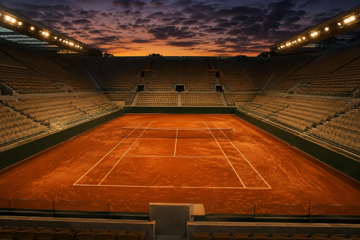 Kort Philippe Chatrier na Roland Garros po zakończeniu meczu