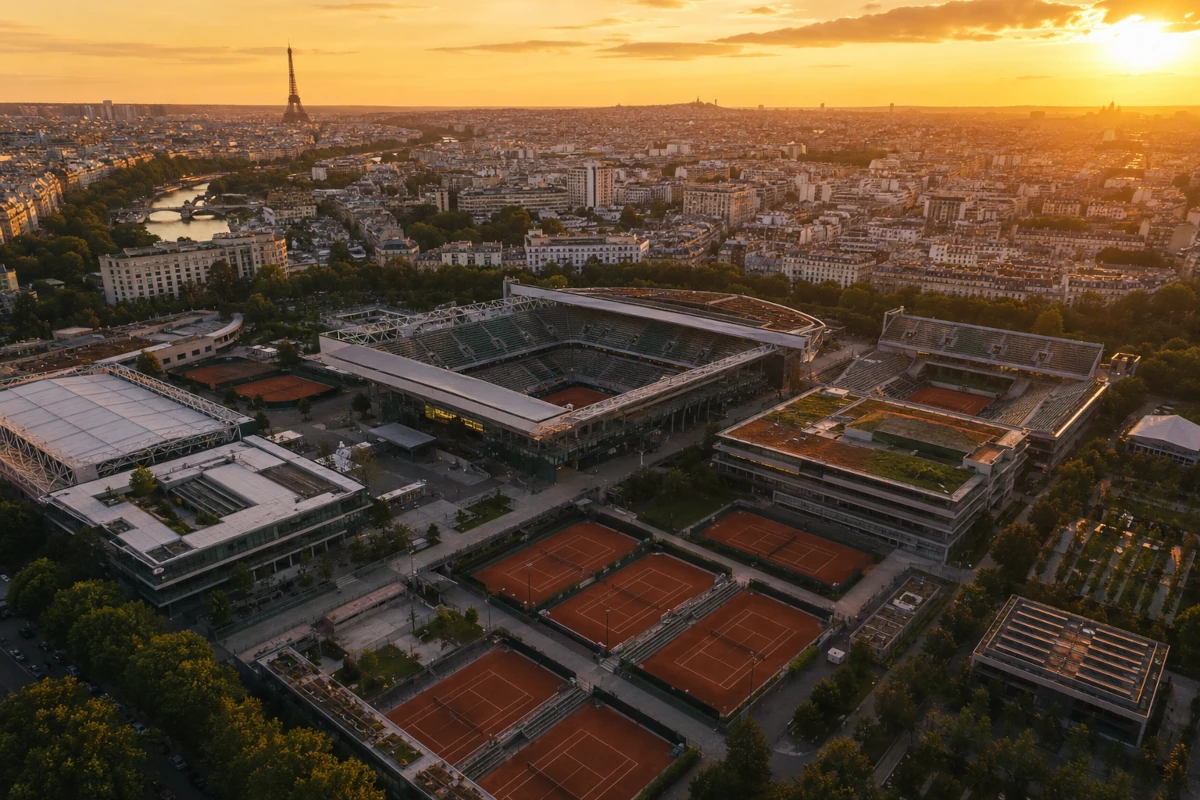 Kompleks Roland Garros w Paryżu widziany z lotu ptaka