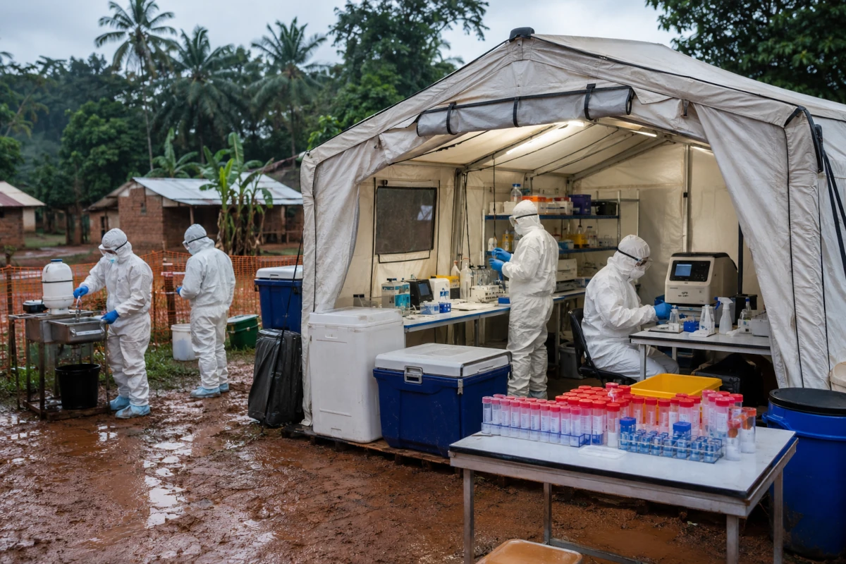 Mobilne laboratorium diagnostyczne pracujące w odległym regionie Afryki Środkowej