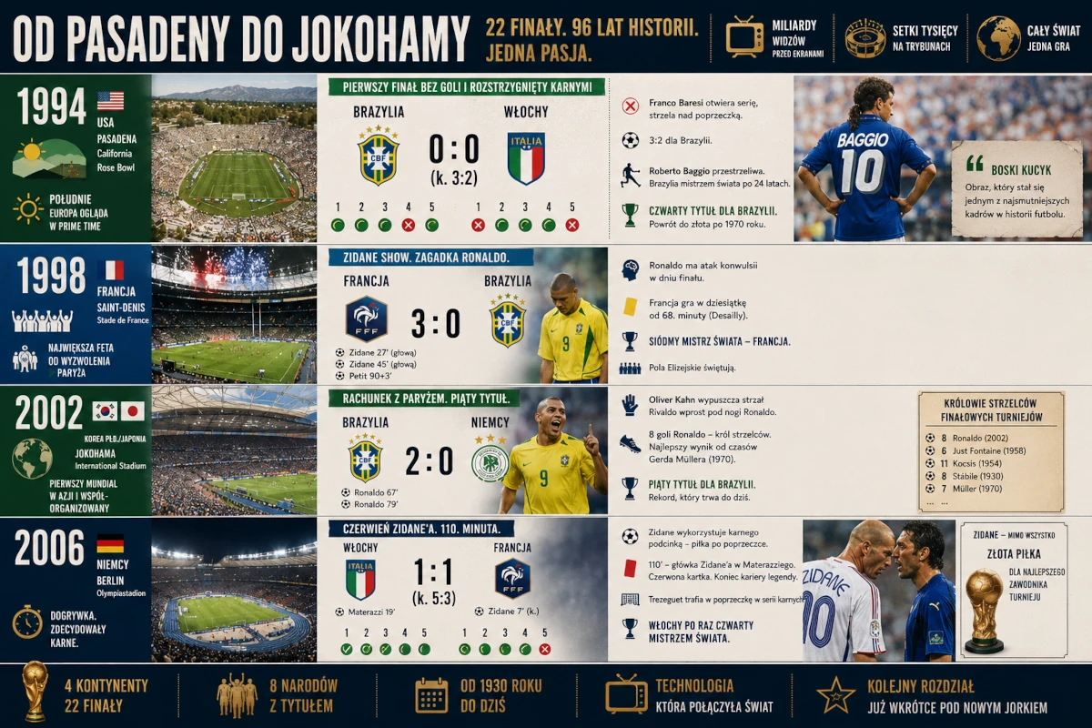 Infografika przedstawiająca finały mistrzostw świata z lat 1994–2006