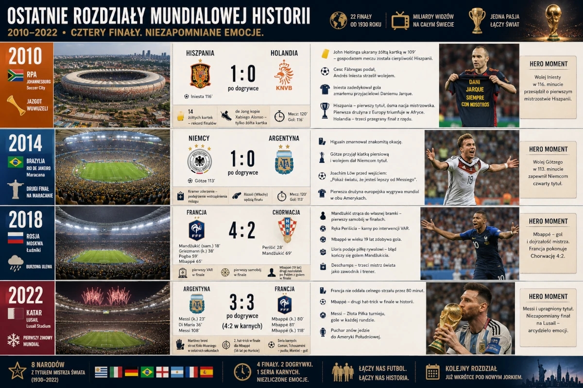 Infografika przedstawiająca finały mistrzostw świata z lat 2010–2022