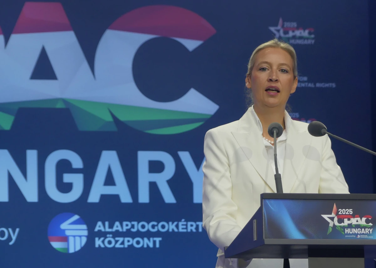 Alice Weidel przemawiająca podczas CPAC Hungary 2025 w Budapeszcie